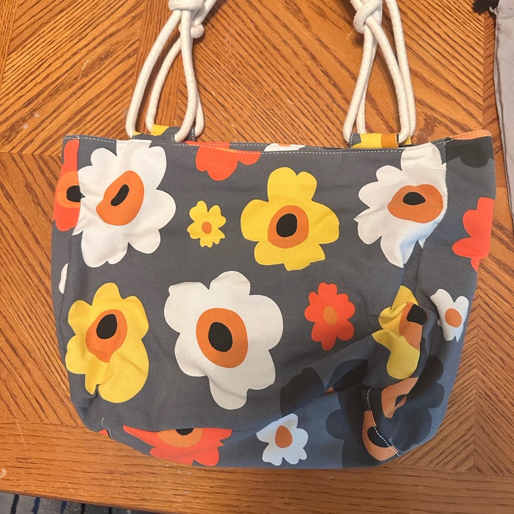 Gray and Orange Floral Shoulder Bag